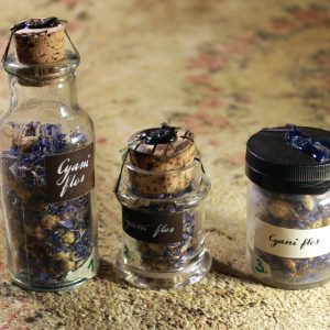 Dried Cornflower in a vintage vial
