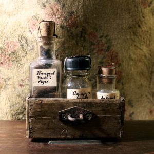 Alchemy set in antique bottles in an antique case