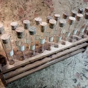 Wooden test tubes rack wite a set of test tubes