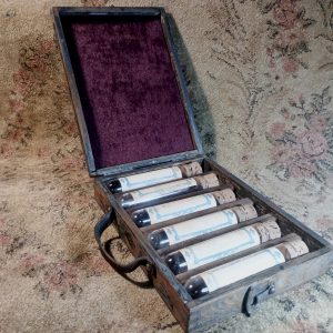 Vintage wooden case with set of test tubes